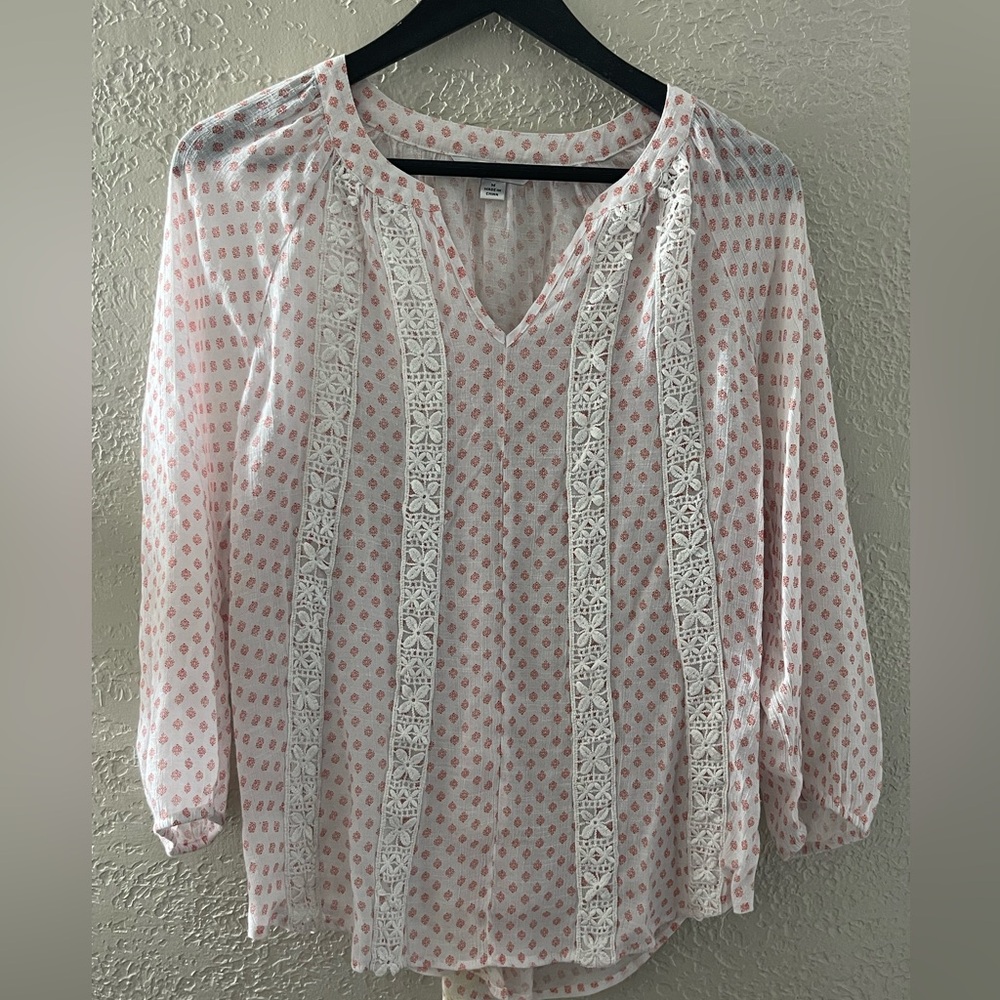 Counterparts Women’s Chic Lace-Trimmed Bohemian White/Red Blouse Size Medium